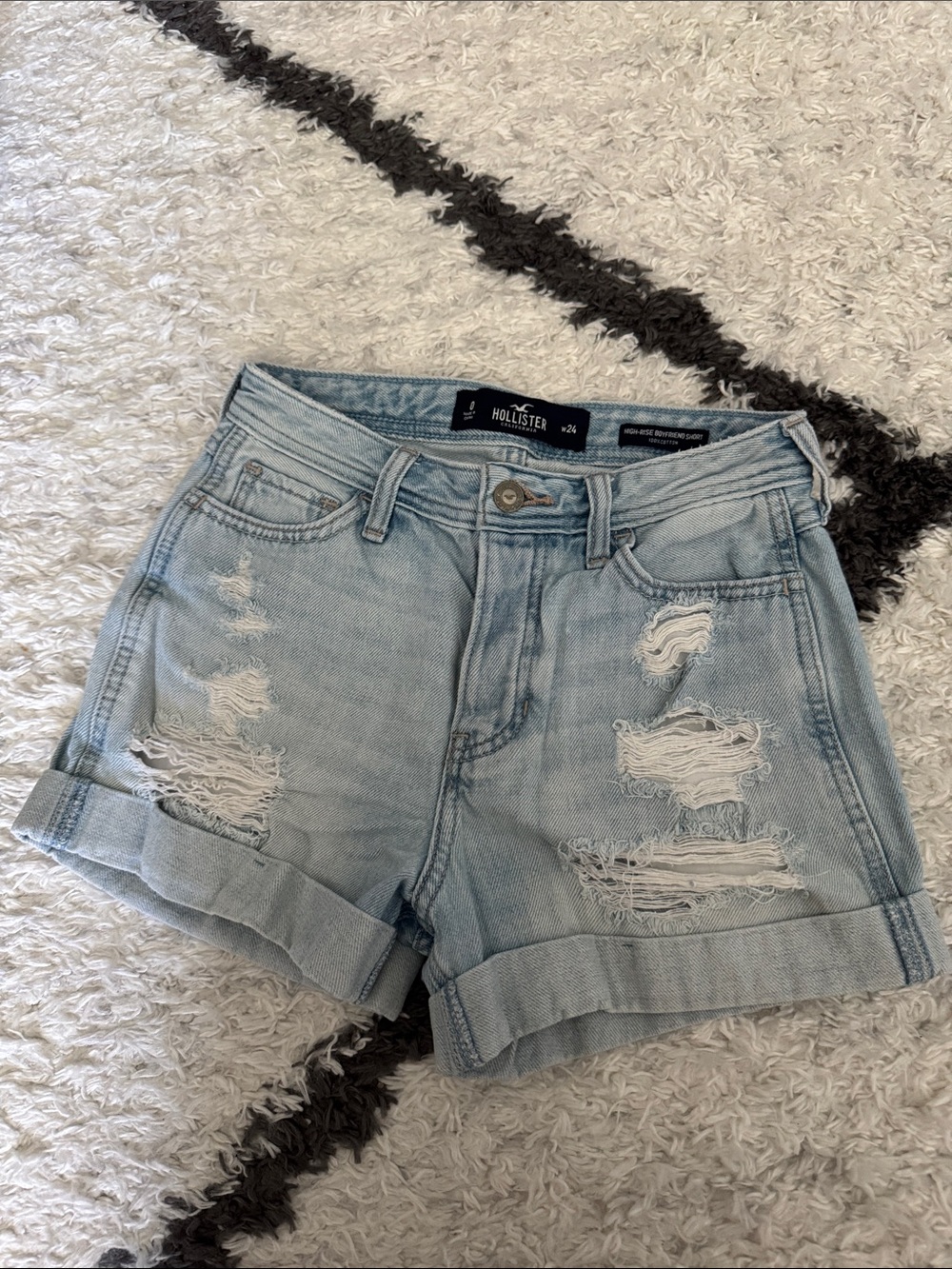 Hollister Light Blue Distressed Cuffed Denim Shorts